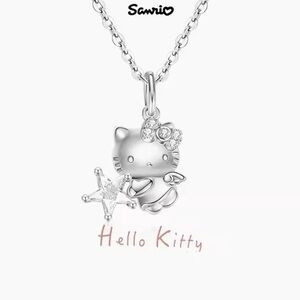 COPY - 925 Sterling Silver Hello Kitty Angel Holding  Diamond Star Pendant Neck…
